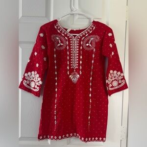 Red Embroidered Tunic | Girls Size 10